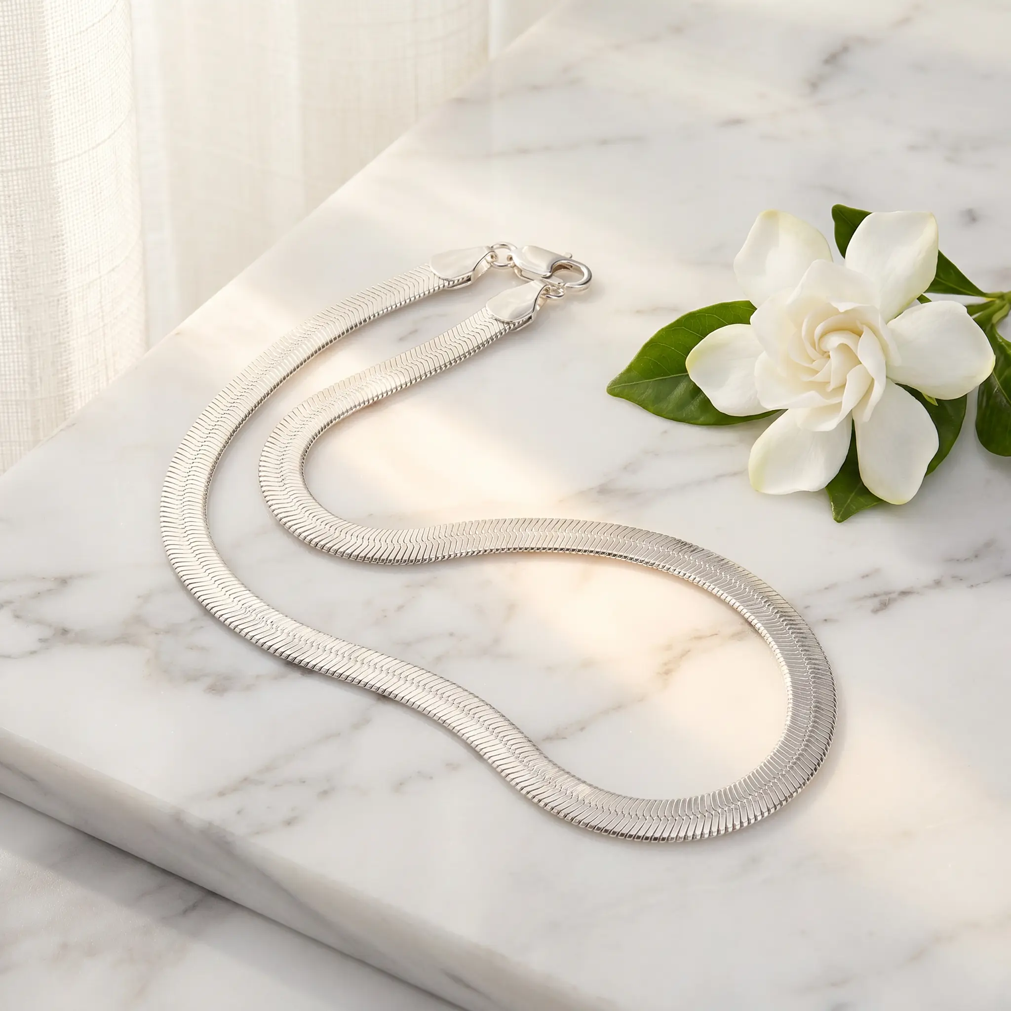 Women's 50cm/19.68in Genuine 925 Silver Herringbone Flat Chain Necklace - Clavicular Chain & Link Choker, Lead-Free Hypoallergenic Classic Jewelry with Secure Lobster Clasp, Stackable Gift for Everyday Wear Wedding
