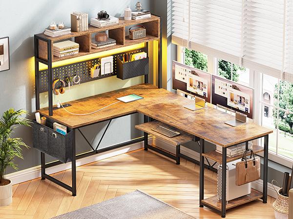 SEDETA 57.5-inch L-Shaped Gaming Table with Tray Reversible Computer Desk Furniture Shelf SEDETA 57.5-inch L-Shaped Gaming Table with Tray Reversible Computer Desk Furniture Shelf