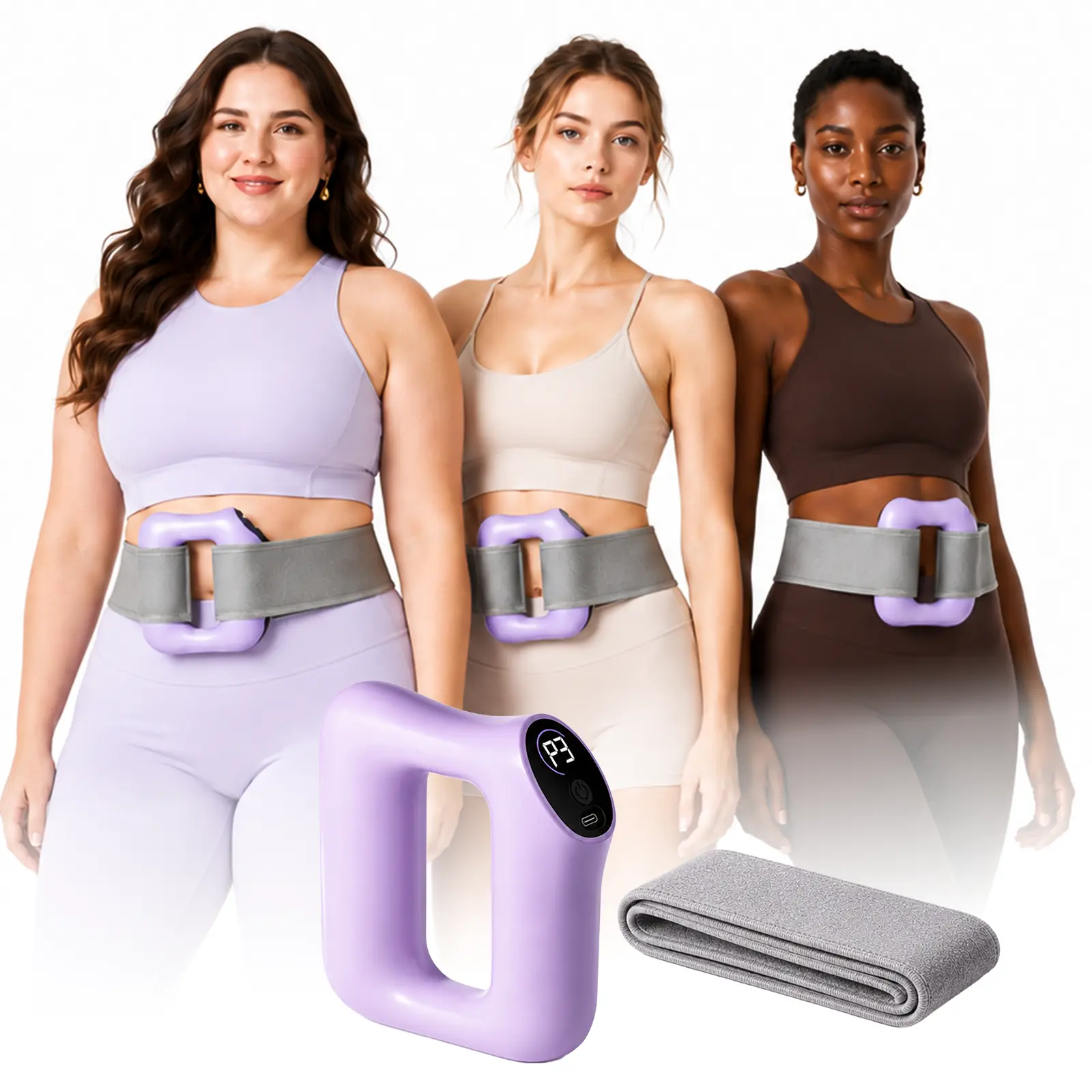 HOPHORSE Abdominal Fascia Ring Massager, Hands-Free Belly & Waist Massager Belt with Breathable Knit Strap, Cordless Relaxation Aid with 8 Modes for Core Muscle Recovery, Daily Adjustable Stomach & Lower Back Soothing