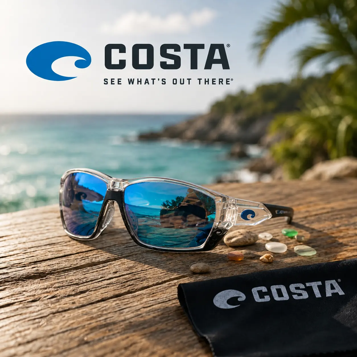 Costa Style Polarized Sunglasses for Men & Women, Blue Mirror UV Protection Outdoor Eyewear, Fishing Sunglasses for Boating, Beach, Hiking, Driving & Water Sports