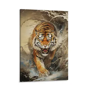 ZKOPAVS Roaring Tiger frameless wall art — canvas print/oil painting; minimalist, versatile home decor for bedroom walls and a lifestyle aesthetic; 8×12 inches frameless canvas print