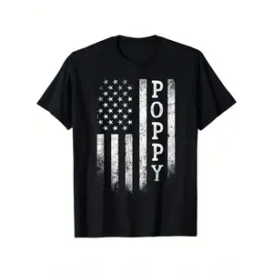 180g Poppy American Flag Poppy Gifts Patriotic Father'S Day T-Shirt Menswear Top Tshirt Man Streetwear Casual Tropical Crewneck Shortsleeve Sword Graphic Black