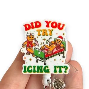 Glitter My Badge Gingerbread Christmas nurse badge reel for nurse and hospital workers. Badge clip Badge pull - Retractable swivel clip with a 360 rotation. Great gift for coworker.