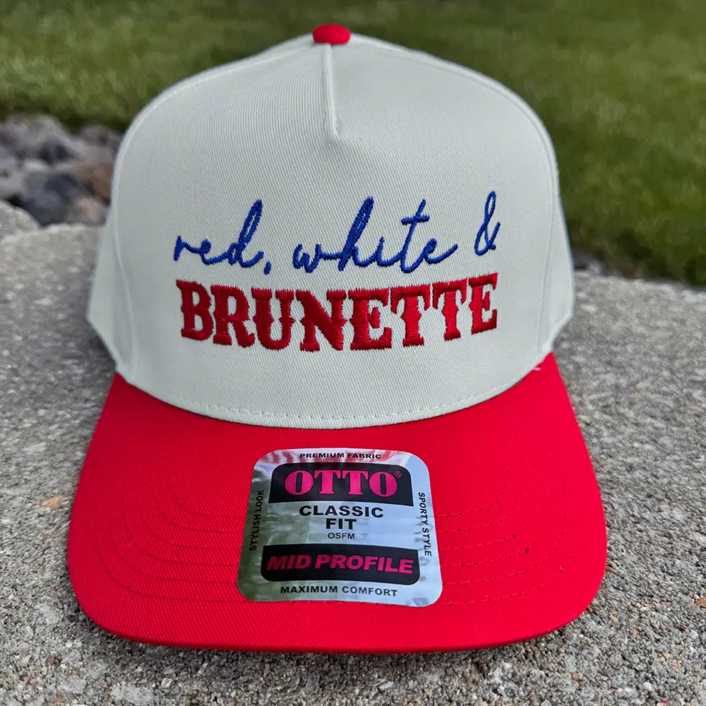 4th of July Embroidered Canvas Trucker Hat - Red White & Brunette
