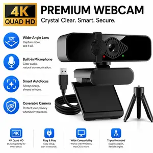 4K Network Camera with Noise Cancelling Mic, HD 4K/2k Switchable, Plug & Play, Intelligent Autofocus, Wide-Angle Lens, Privacy Cover, Multi-System Compatible