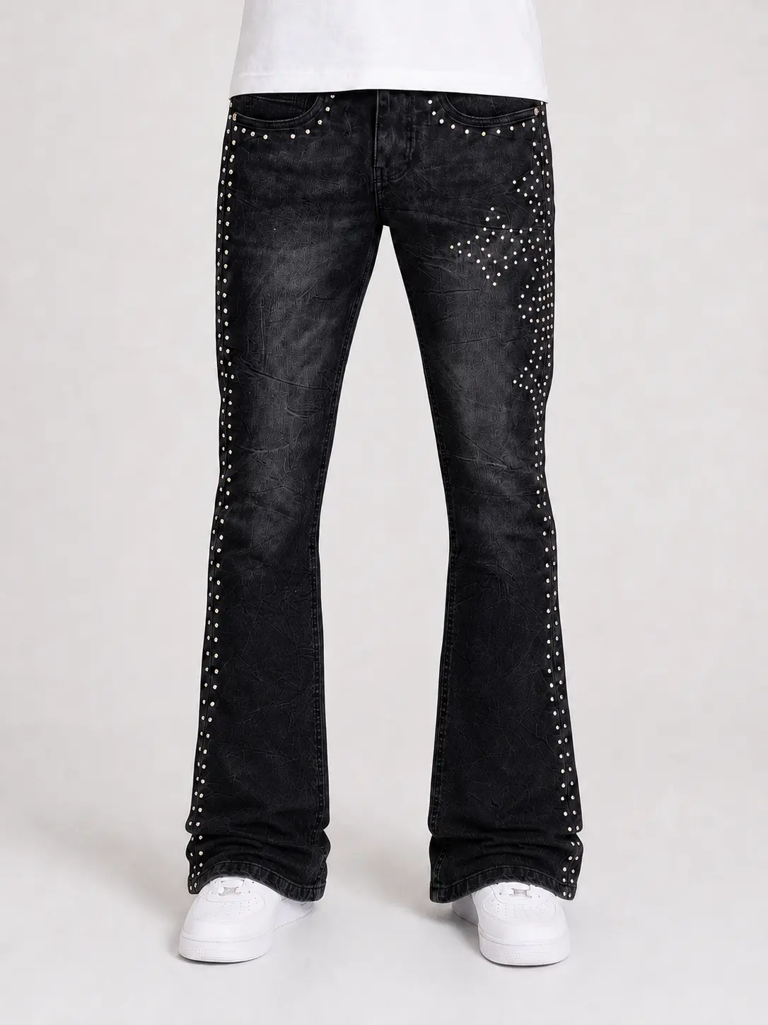 Original Fables Studs Cross Flared Jeans (Black) – G52-627