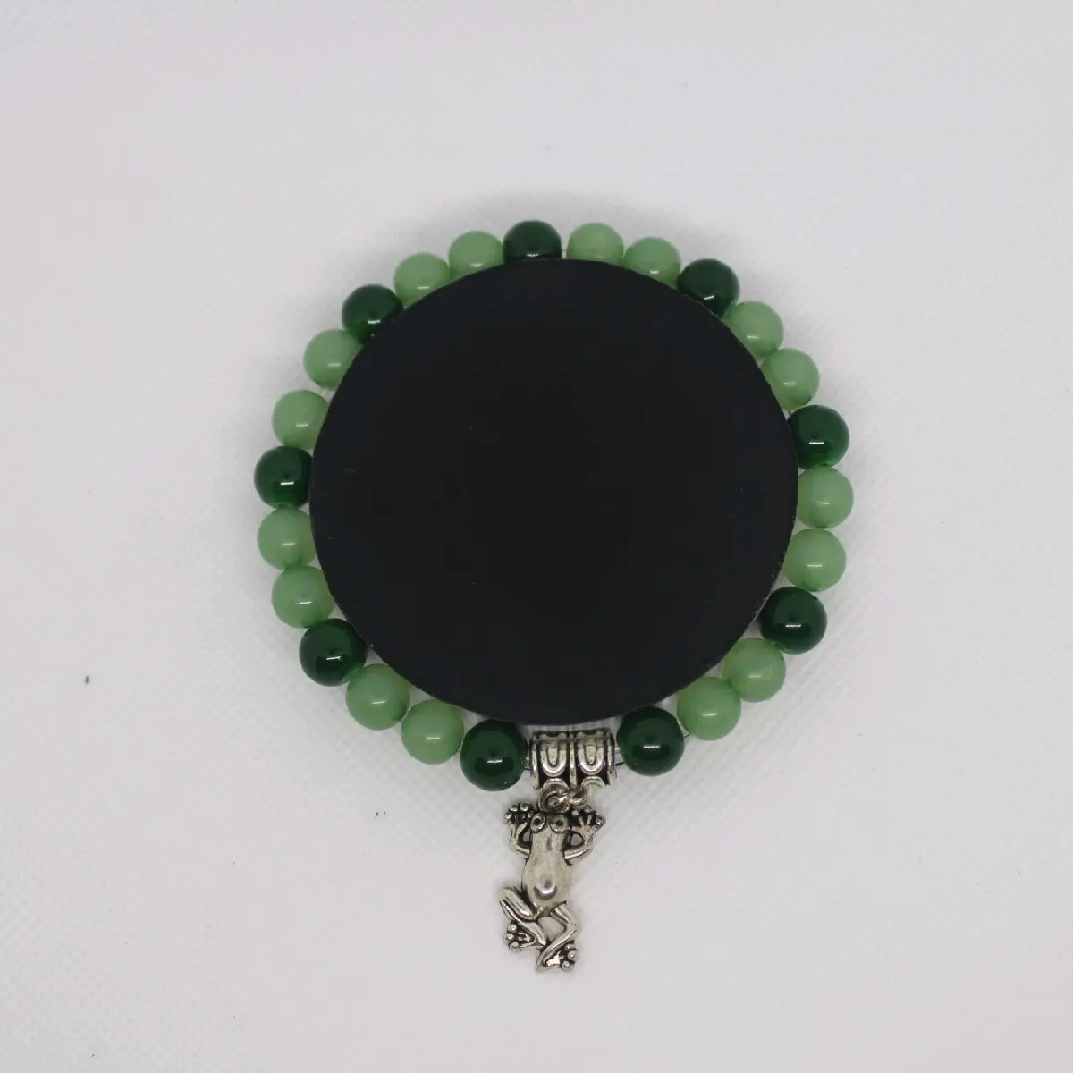 Handmade Custom Green Glass Bead Bracelet with Frog Charm