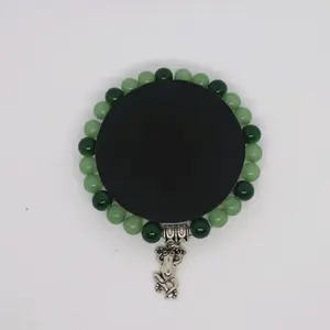 Handmade Custom Green Glass Bead Bracelet with Frog Charm