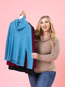 Hacci Wide Rib Cowl Neck Long Sleeve Top by DD Design | S-3XL