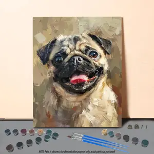 Pug Pattern DIY Painting By Numbers Kit without Frame, 1 Set DIY Paint By Numbers Kit, Wall Art Decoration for Home Living Room Bedroom