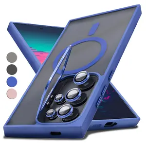 Clear Case For Samsung Galaxy S26 Ultra S25 Plus S24 S23 S22 for MagSafe Magnetic Wireless Charging Clear Case Shockproof Bumper Hard Transparent Back Cover Silicone Frame, Camera Bracket Stand Shell Smartphone Cellphone Protective Screen Protector Casing