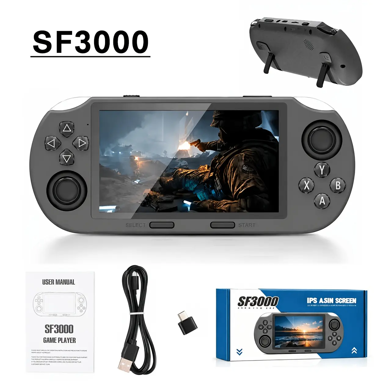 SF3000 Retro Handheld Game Console: Built-in 14 emulators, over 20,000 games, a compact cartridge controller, HD TV output, supports e-books/music/video playback/phone emergency charging, built-in storage, dual-core processor, a must-have gift for gamers.