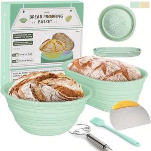 Round & Oval Bread Proofing Basket Set, 1 Set Silicone Bread Proofing Basket with Scraper & Brush & Dough Whisk, Baking Tool for Home Kitchen