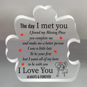 "I Love You" Acrylic Puzzle Piece, Frameless Love Message Desktop Decor, Acrylic Desktop Decoration, Heart Plaque, Romantic Gift for Valentine's Day and Anniversaries for Couples