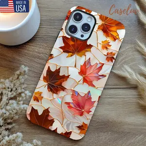 Autumn Maple Leaves iPhone Case | Stained glass aesthetic design | Sleek protective cover for iPhone | Cozy fall style