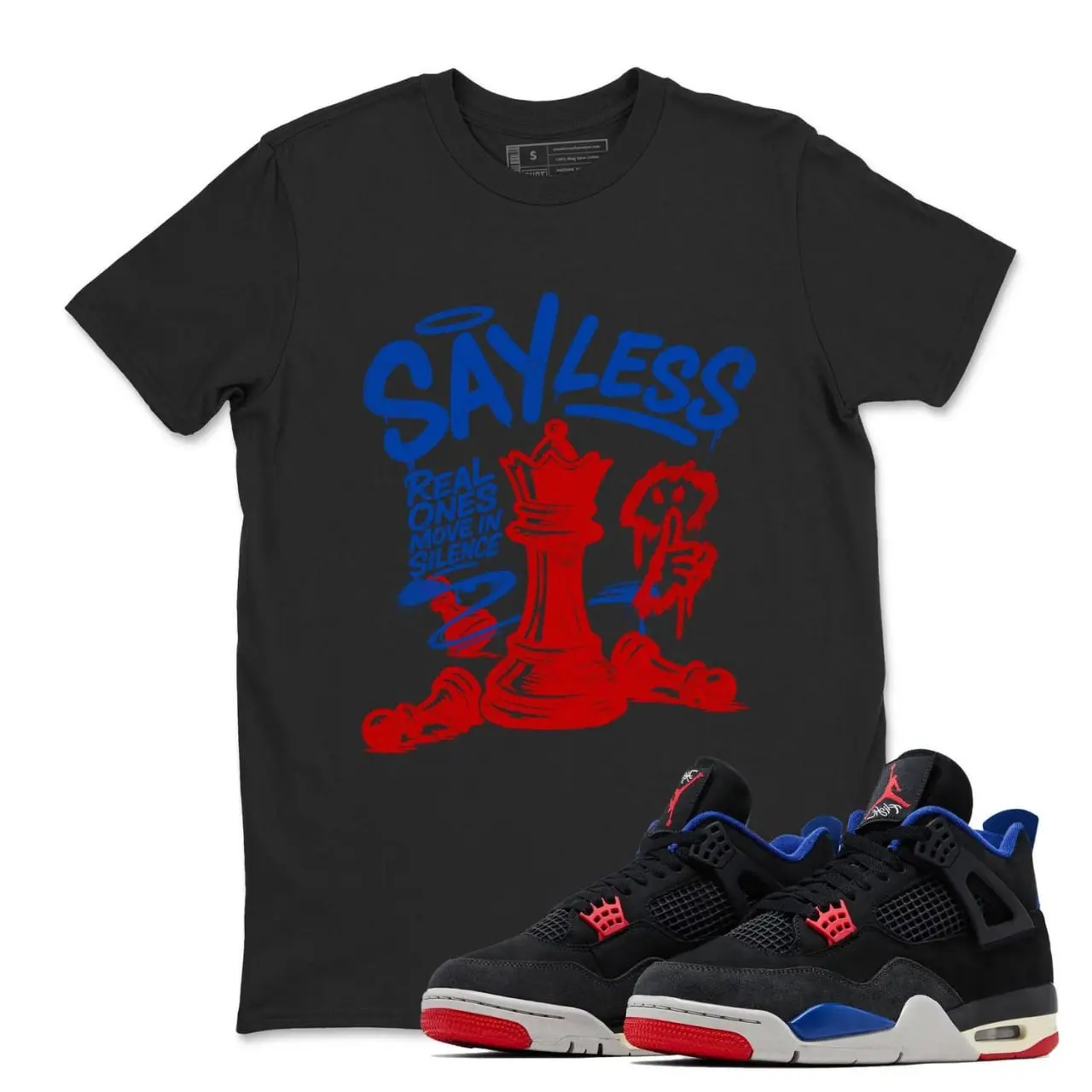 Youth and Adult Jordan 4 Rare Air T Shirt Match SAY LESS , Retro 4s Tee for Sneakerheads, Sneaker Jordan 4 Rare Air Black Sneaker Matching Tee Shirt