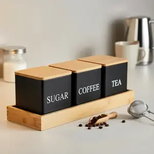 3-Piece & Storage Canister Set, Metal Coffee Bean Sugar Tea Container Box, Essential Kitchen Organization Supplies, Kitchen Pantry Storage