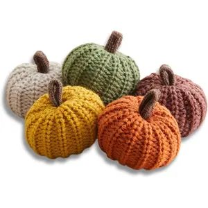 Your Heart's Content MINI Knit Pumpkins Set of 5, Fall Favorite, Gifts for Women, Autumn Bowl fillers Fall Farmhouse Tier Tray Decor, Decorative Pumpkins for Friend (Autumn Set)