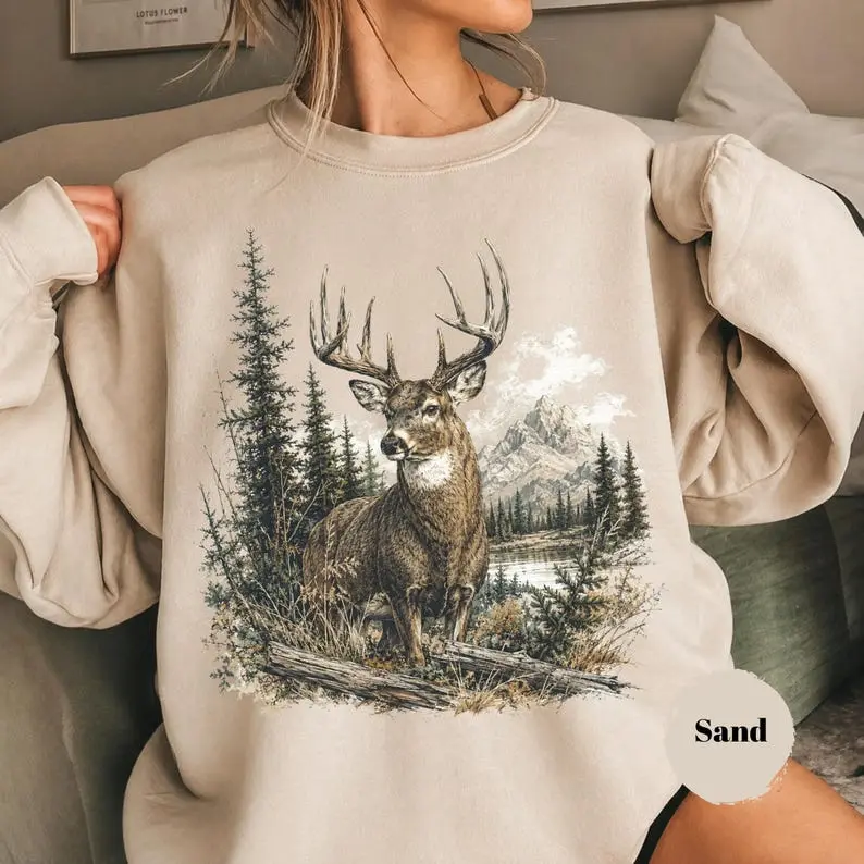 Vintage Deer Sweatshirt, Retro 90s Western Graphic Shirt, Country Girl Apparel, Rustic Wildlife Sweater, Hunting Season Gift
