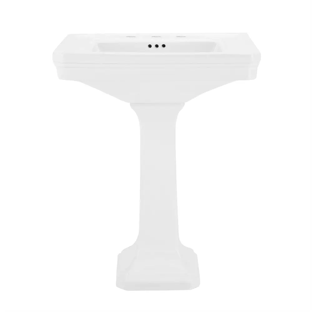 Voltaire 26" Two-Piece Pedestal Sink with 3-Hole Widespread Faucet Holes in Glossy White