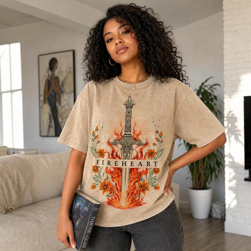 Fireheart Throne of Glass Bookish Graphic Tee Women Literary Dragon Shirt