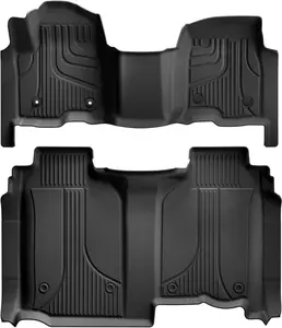 AOMSAZTO 2Pcs All-Weather TPE Car Floor Mats - Automotive Floor Mats, Slip-Proof Textured Liners, Heavy-Duty Trucks Accessories for 2019-2026 Chevy Silverado/GMC Sierra 1500 & 2500HD/3500HD Crew Cab (1st & 2nd Row), Truck Floor Mats, Car I