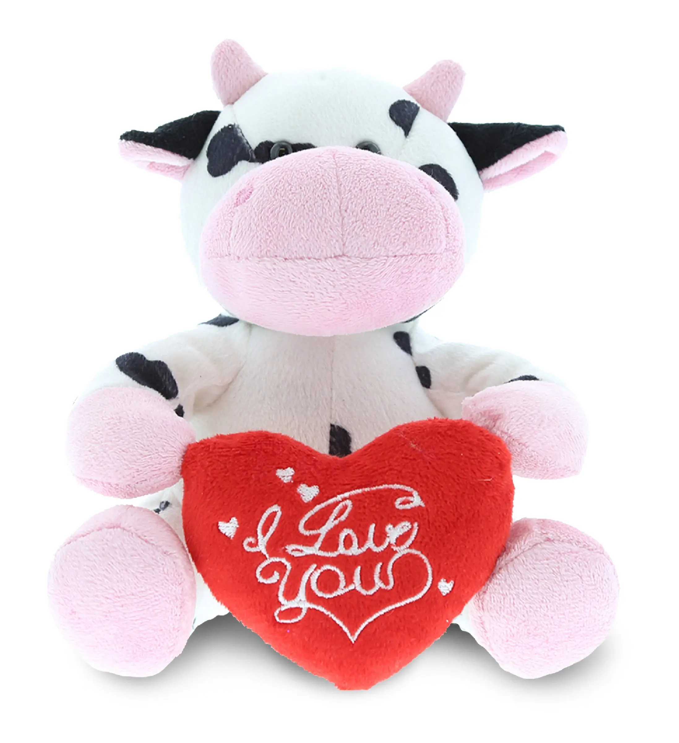 DOLLIBU 6" Unisex Polyester Plush Cow Toy - Red "I Love You" Heart Message, Romantic, Soft Adorable Stuffed, 7lx3.5wx0.2h inches, 1 Dollibu Cow Toy for 0-12 Yrs, Cuddly Stuffed Animal, Stuffed Animals