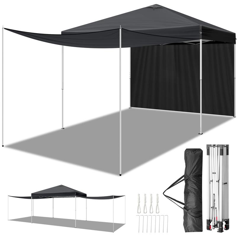 10x10FT pop up Canopy Tent with 2 sidewalls, Outdoor Canopy Tent,Adjustable Dual Awnings & Carry Bag