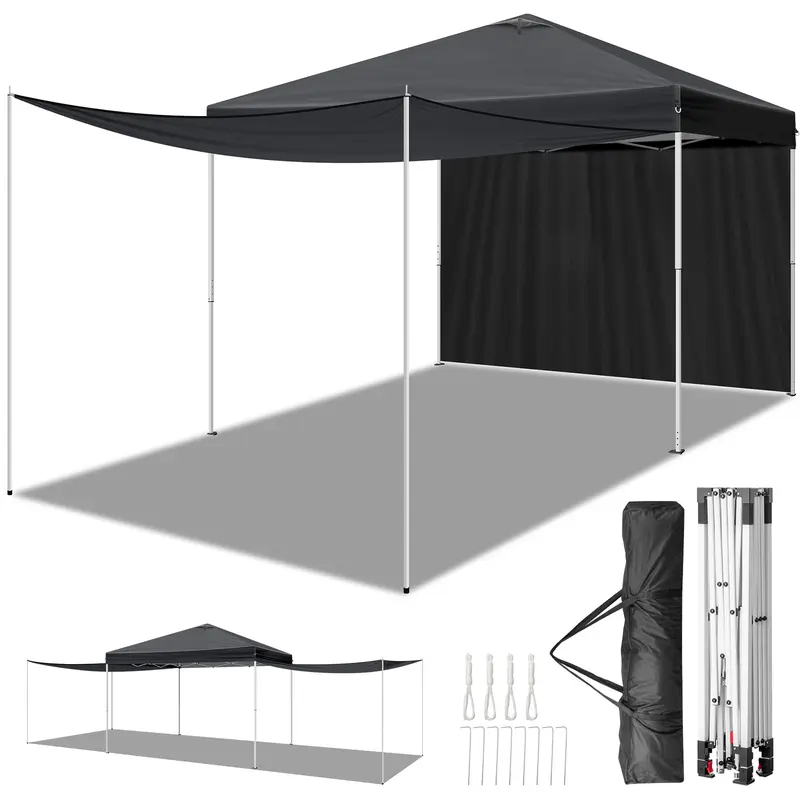 10x10FT pop up Canopy Tent with 2 sidewalls, Outdoor Canopy Tent,Adjustable Dual Awnings & Carry Bag