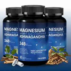 [3 Bottles] Triple Complex Magnesium & Ashwagandha Essential Minerals Supplement Brain Booster with Vitamin B6 & Black Pepper for Night Shifts & Mood Support