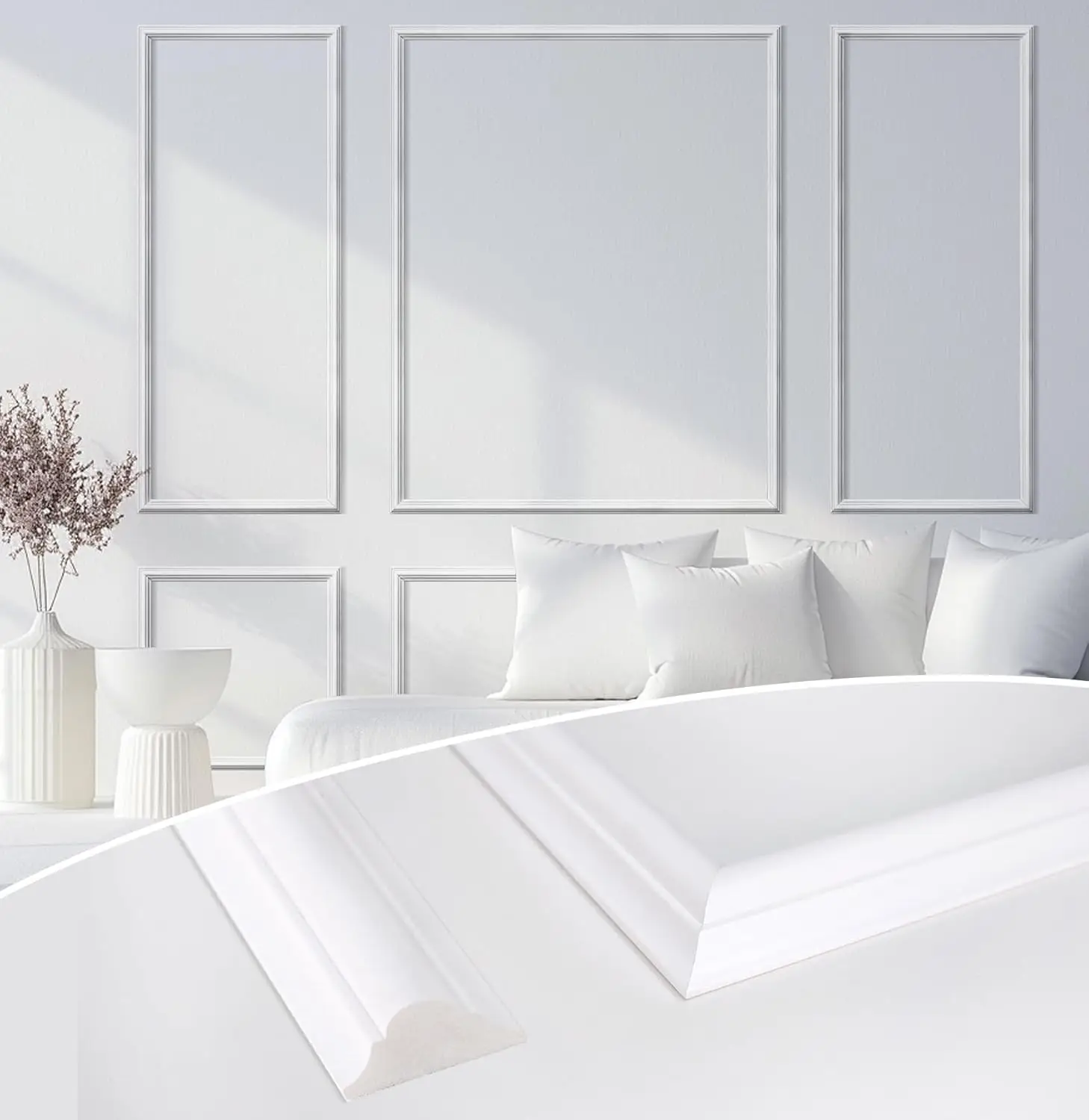 STICKGOO Pre-Cut Wall Panel Molding Set of 6 Frames – Easy-to-Assemble Wainscoting for Interior Décor, Picture Frame Style Molding for Living Room, Be