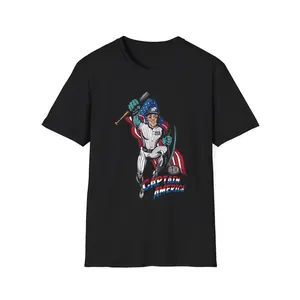 Aaron Judge 'Captain America' Unisex Softstyle T-Shirt, NY Baseball Fan Shirt, Superhero Graphic Tee, Bronx Tee, No Side Seams Tee Comfort Cotton Top Womenswear