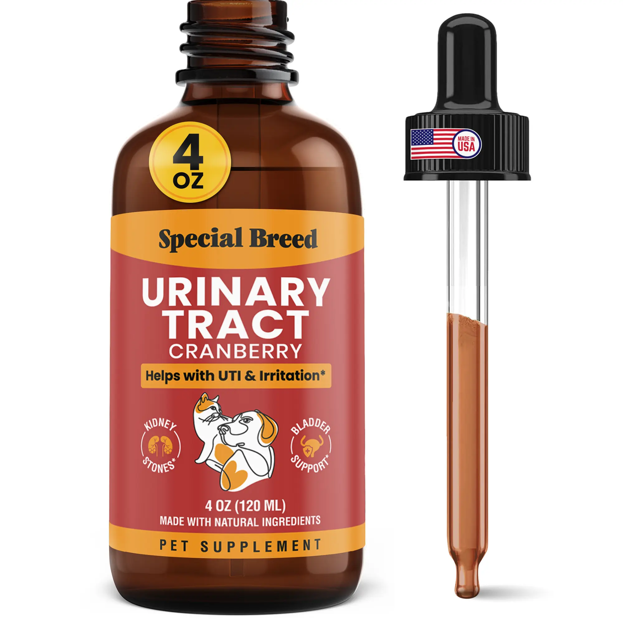 SPECIAL BREED Urinary Care Vitamin Supplement for Cats & Dogs - Cranberry UTI Relief, Kidney Support, Bladder Support, Relieve Symptoms, 4 oz, 24 Months Shelf Life, Single Item