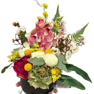 Elegance + Faux Floral Arrangement + orchid + Roses + Greenery +  Bold
