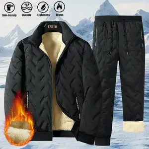 Men's 2-Piece Warm Fleece Jacket & Winter Pants Set - Full Zip Hooded Jacket with Stand Collar & Zipper Pockets, Machine Washable, Impact Resistant, Ideal for Skiing, Snowboarding & Winter Sports - Perfect for Cold Weather (Autumn & Winter) - Durable & Co