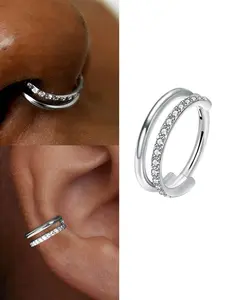 1pc Cartilage Earrings For Women Helix Piercing Jewelry Double Hoop Earring Cartilage Hoop Second Hole Earrings For Women 16G Septum Ring Clicker Nose Ring 8mm Hinged Nose Hoops Silver