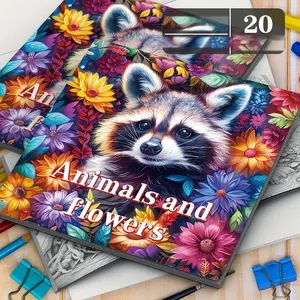 Floral Animal Design Adult Coloring Book Pages, 20 Thick Paper Sheets, Relaxing Activity, Perfect Gift for Holidays or Back-To-School