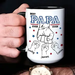 Custom Papa Mugs with  Name Personalized Mug For Dad on Fathers Day Best Papa Mug Ideal Gift From Dad Coffee Mug With Hands