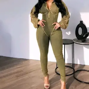 Washed Ribbed Jumpsuit Long Sleeve