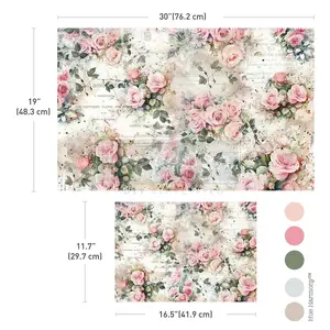 Double Delight Decoupage Fiber Paper Set - Rosy Reverie - Total 2 sheets - 1 sheet, 19.5"x30" + 1 sheet, 11.7"x16.5" / mulberry paper (COO - Thailand)