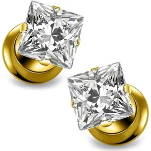 10G-00G Astm F136 Titanium Gauges Tunnels for Ear Screw Fit Square CZ Ear Gauges Tunnels Plug Earrings Expander Stretcher   for Women Men   1 Pairs