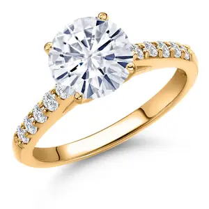 Gem Stone King 10K Yellow Gold 8MM Round Gemstone Birthstone and White Lab Grown Diamond Engagement Ring | Wedding Anniversary Promise Ring For Women | Available 5, 6, 7, 8, 9