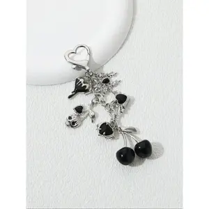 Elegant Cherry Heart Wings Butterfly Keychain with Rhinestones, Stylish Y2K Trendy Key Ring Gift for Friends, Beautiful Alloy Accessory