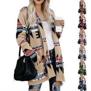 Imily Bela Women Boho Cardigan Aztec Open Front Long Sleeve Shawl Collar Sweater Coat