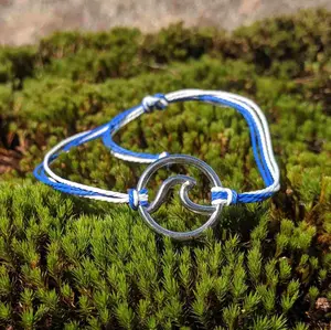 Wave Collection Bracelet – Blue & White Cord with Silver Ocean Charm