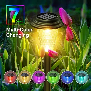 Solar Pathway Lights Outdoor 2/10Pack, 2026 Upgraded Stainless Steel Glass RGB Color Changing + Warm White Auto On/Off, word 8-12 Hrs IP65 Waterproof Landscape Lighting for Garden Walkway Yard Driveway,Christmas Housewarming Gardening Lover Gifts