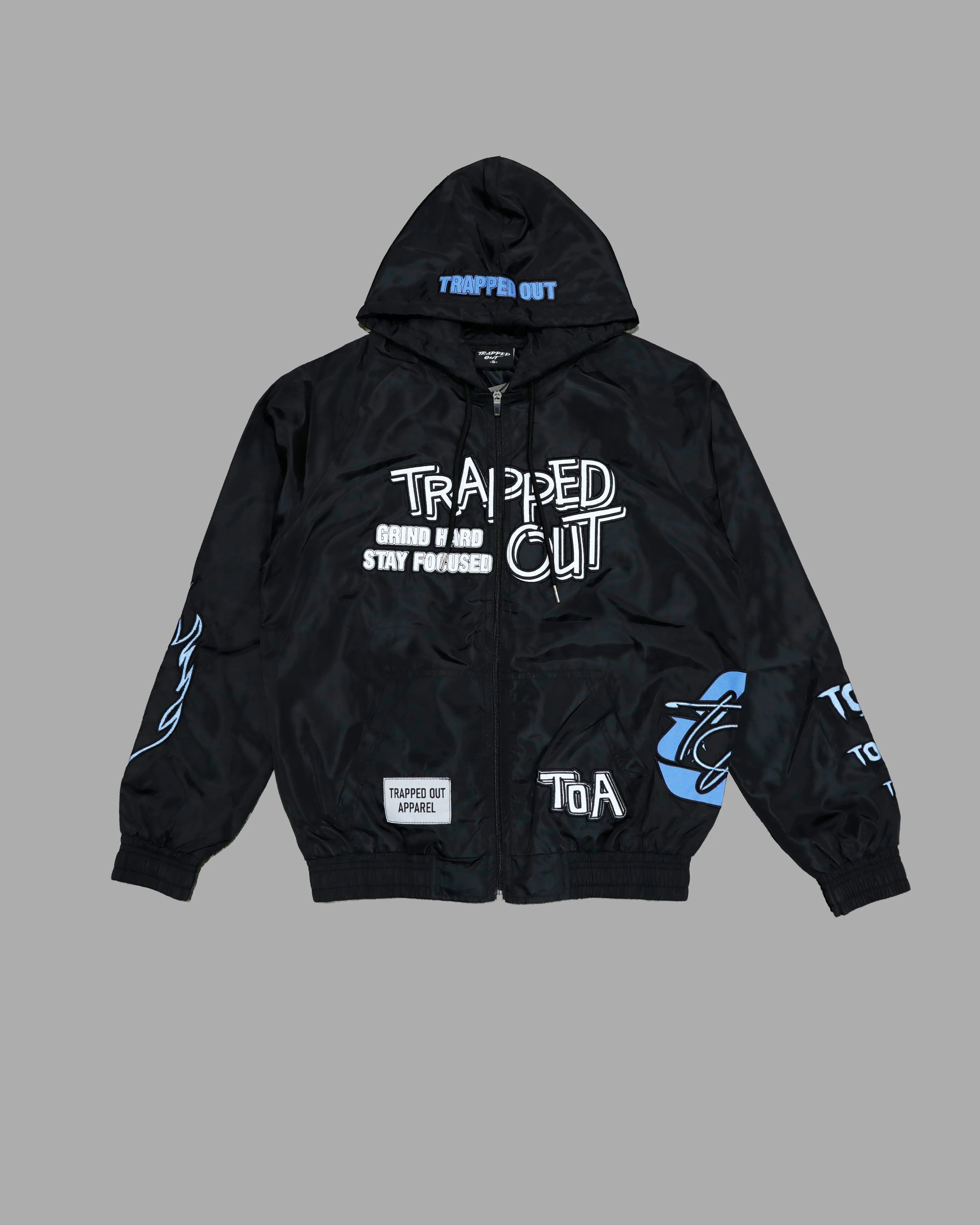 Black Sky Blue Graphic Windbreaker Jacket