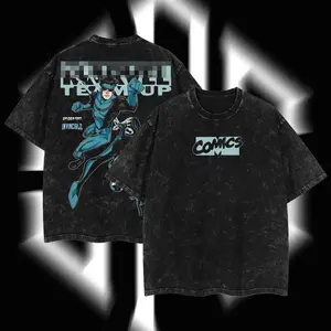 Superstyle MTU Spidey-Man vs Mark Grayson Invincible War Comic Hero MCU Comics Double Printed Oversize Lightweight Acid Washed Tee Hoodie TV Series Graphic Design Unisex Top Cotton Streetwear T-Shirt Hoodie Sweater Clothes Menswear BCK