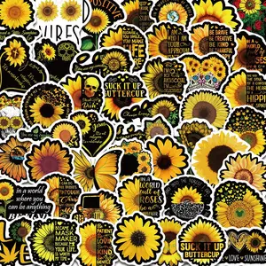 Sunflower Pattern Sticker, 50pcs/set Self Adhesive Decorative Stickers, DIY Decals for Water Bottle, Laptop, Phone Case, Scrapbooking, Journal Making, Ornaments