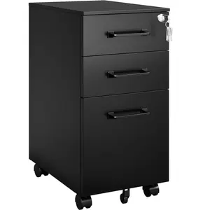 Letaya 3-Drawer Rolling Black Metal File Cabinet with Lock, Heavy-Duty Steel Under-Desk Filing Cabinet for Home Office, 330lbs Capacity summervibes